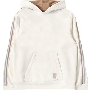Cream and Tan Hoodie with Striped Sleeves